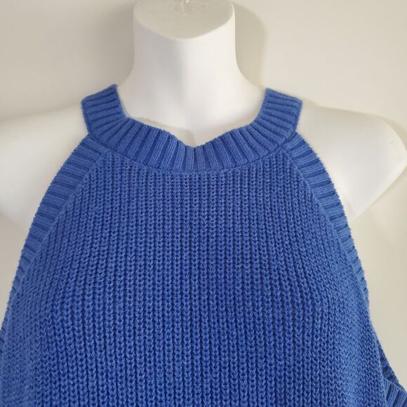 Old Navy Sleeveless Sweater Large Blue Shaker Stitch Knit Halter Casual Capsule - Picture 2 of 11
